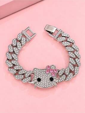 Silver Hello Kitty Rhinestone Bracelet Chain Link
